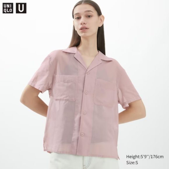 UNIQLO - ピンクシェリー Uniqlo | Tops | Uniqlo U Cotton Sheer Shortsleeve Shirt Pink
